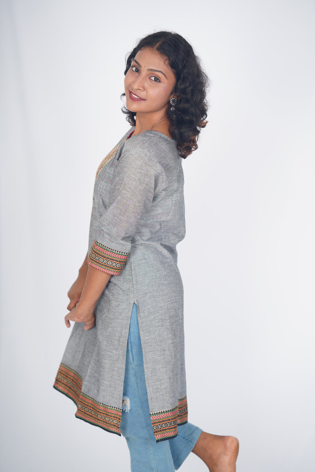 Grey Garnet Chettinad Cotton Kurthi
