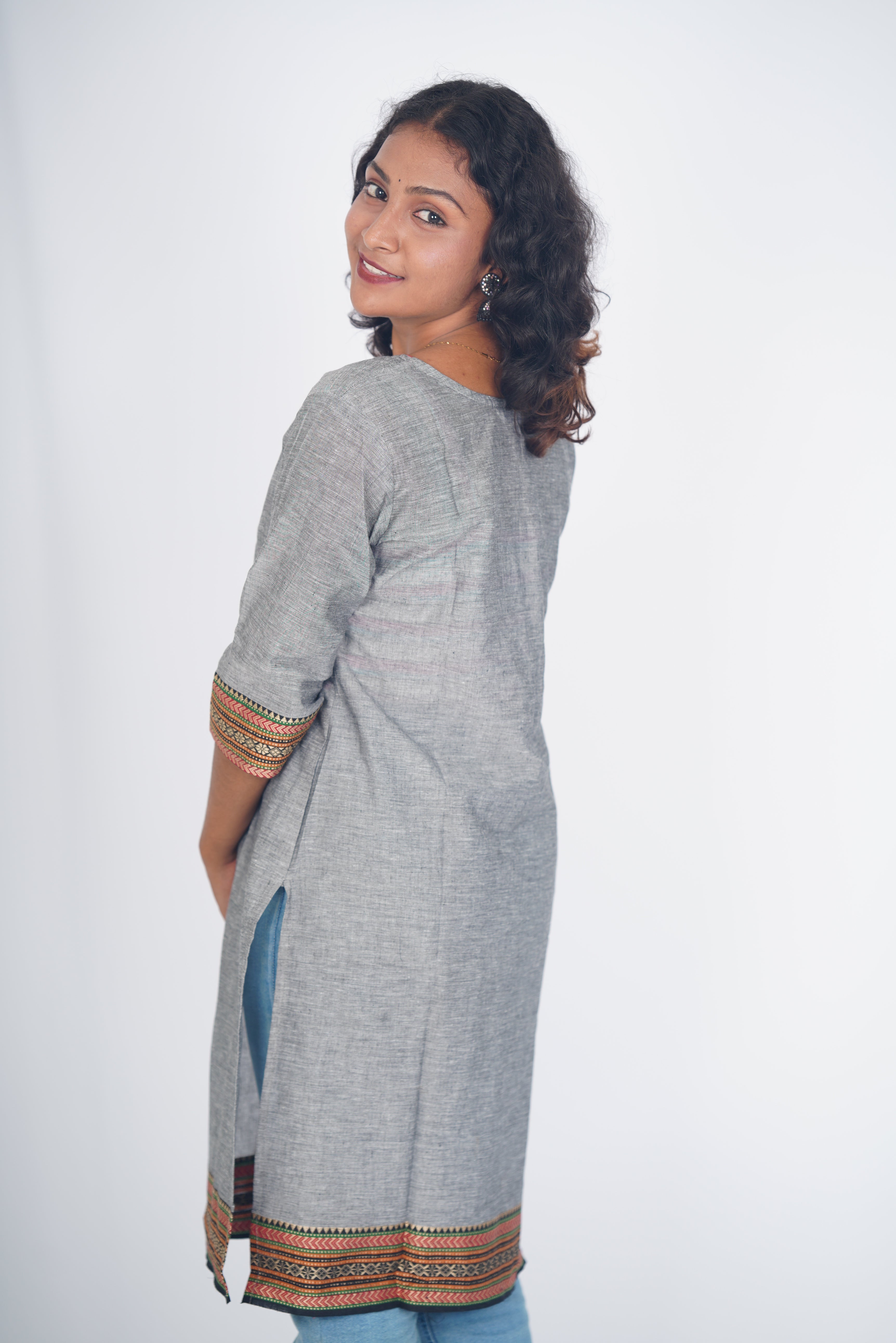 Grey Garnet Chettinad Cotton Kurthi