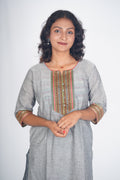 Grey Garnet Chettinad Cotton Kurthi