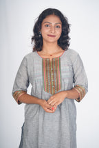 Grey Garnet Chettinad Cotton Kurthi