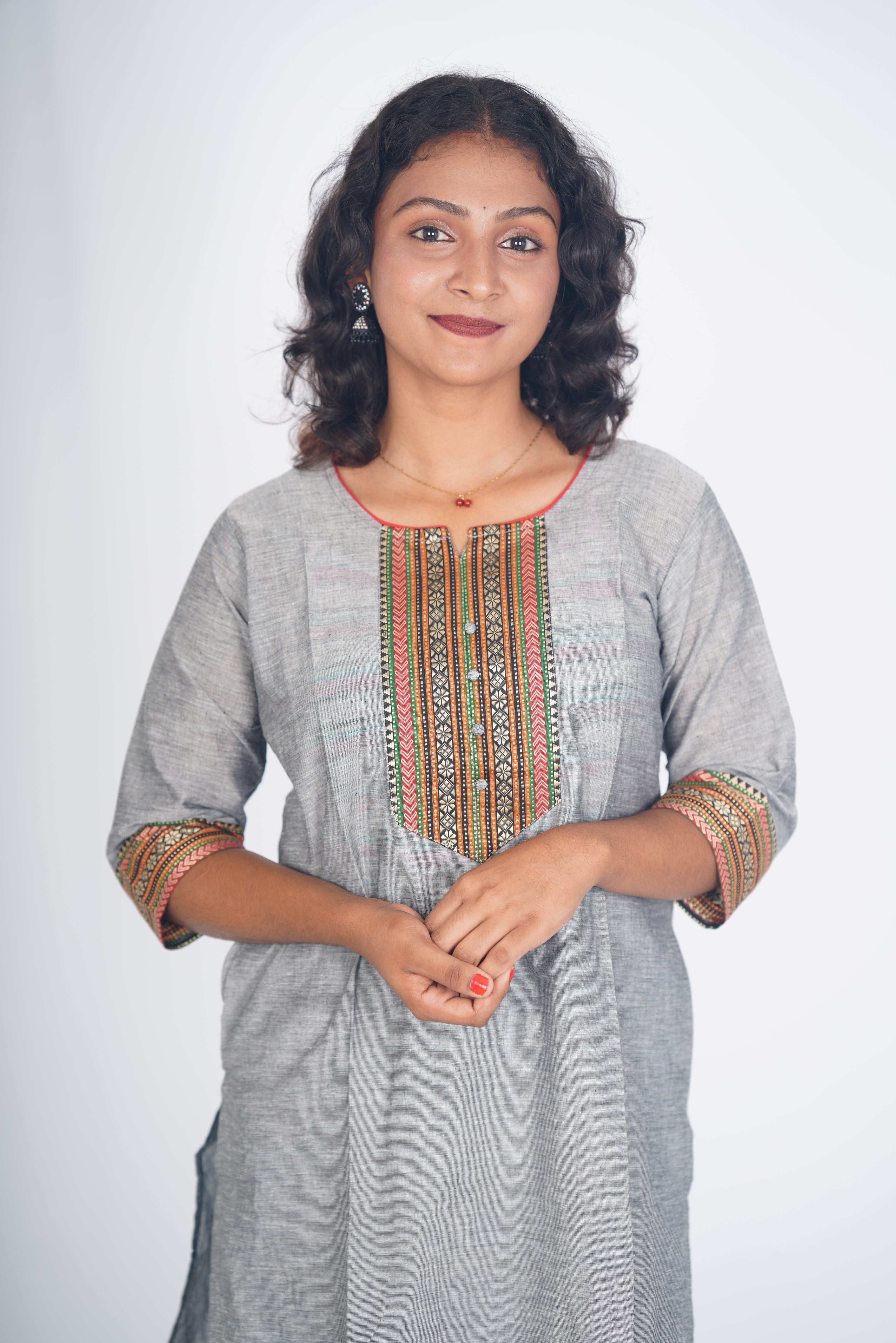 Grey Garnet Chettinad Cotton Kurthi