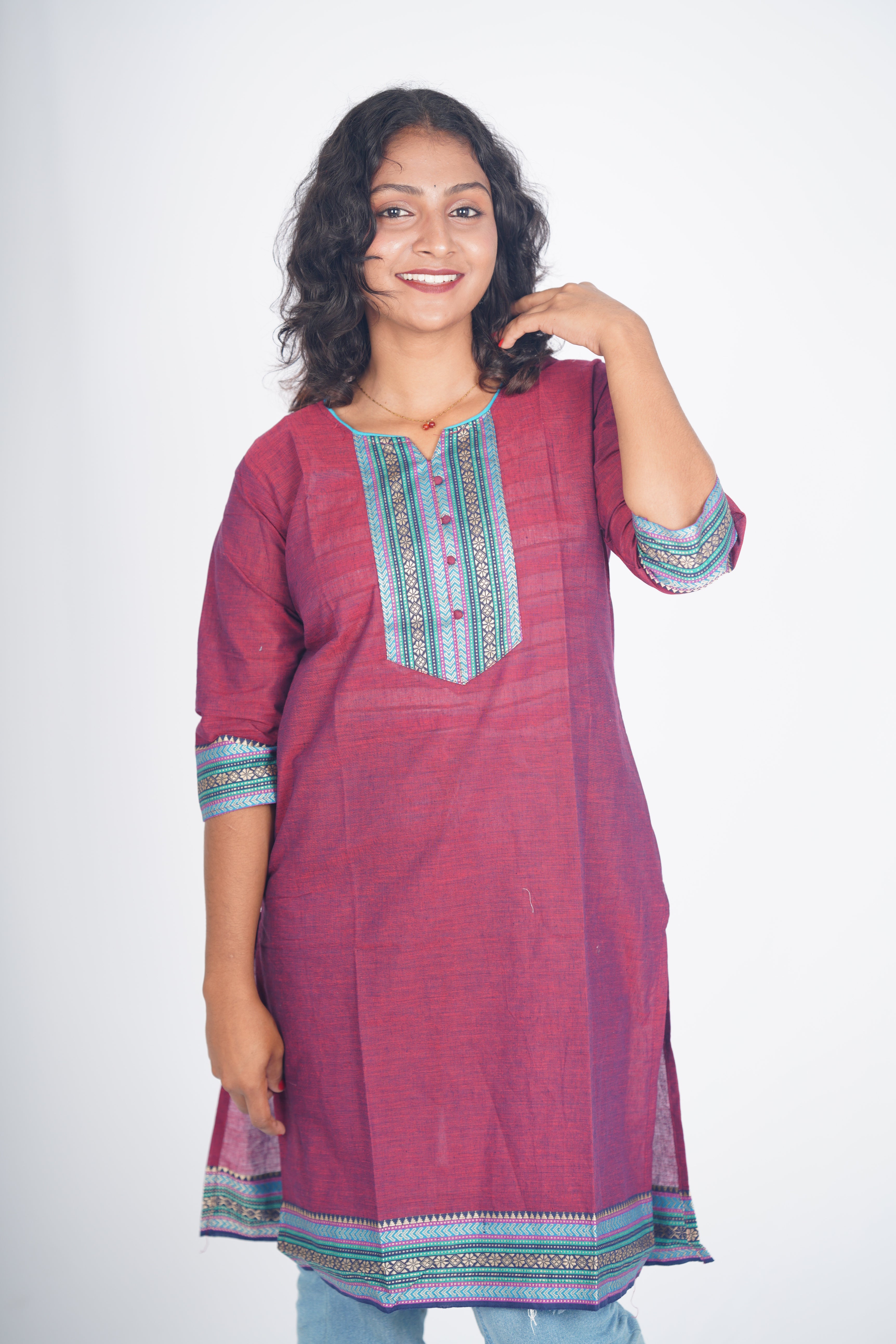 Madurai Maroon Chettinad Cotton Kurthi