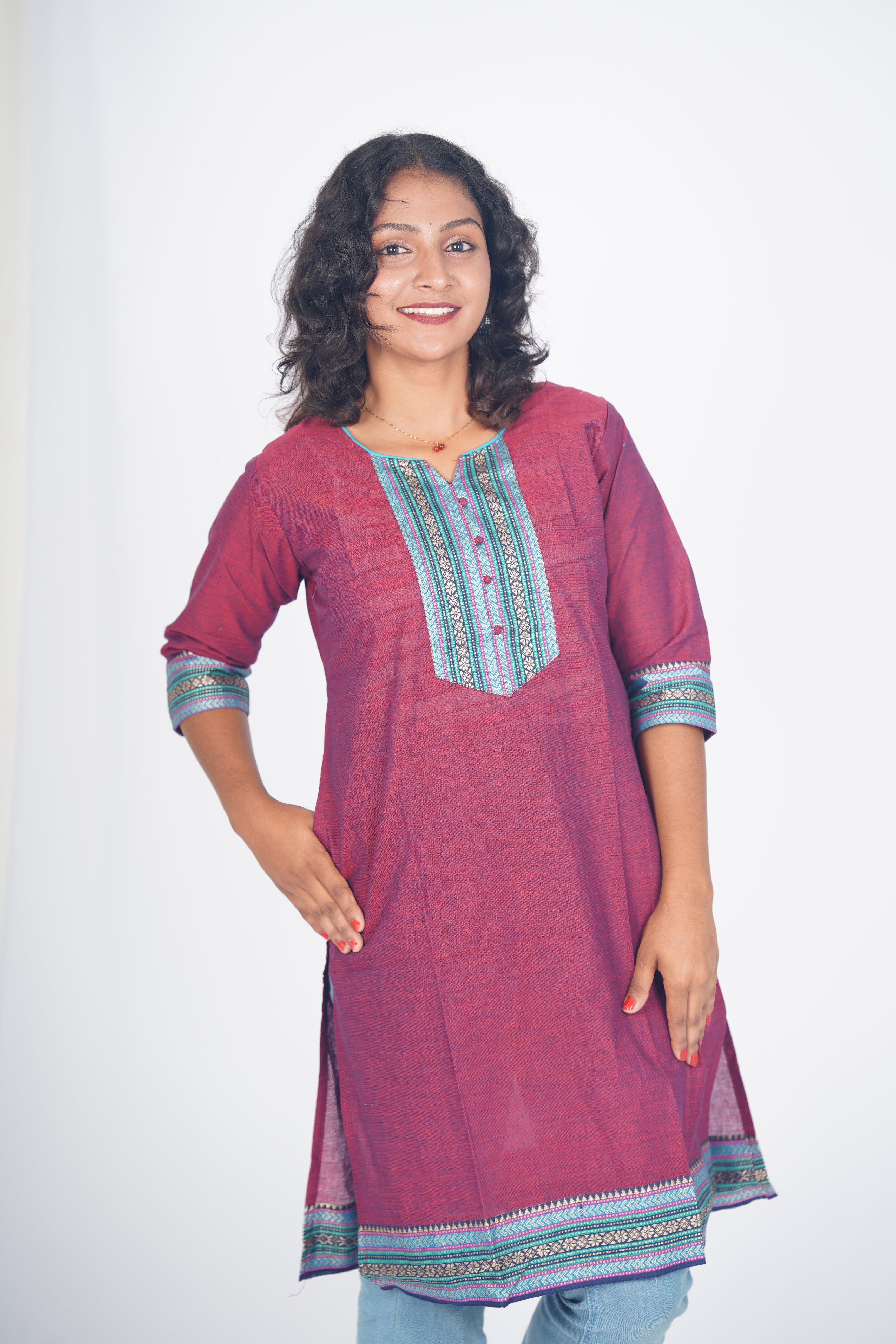 Madurai Maroon Chettinad Cotton Kurthi