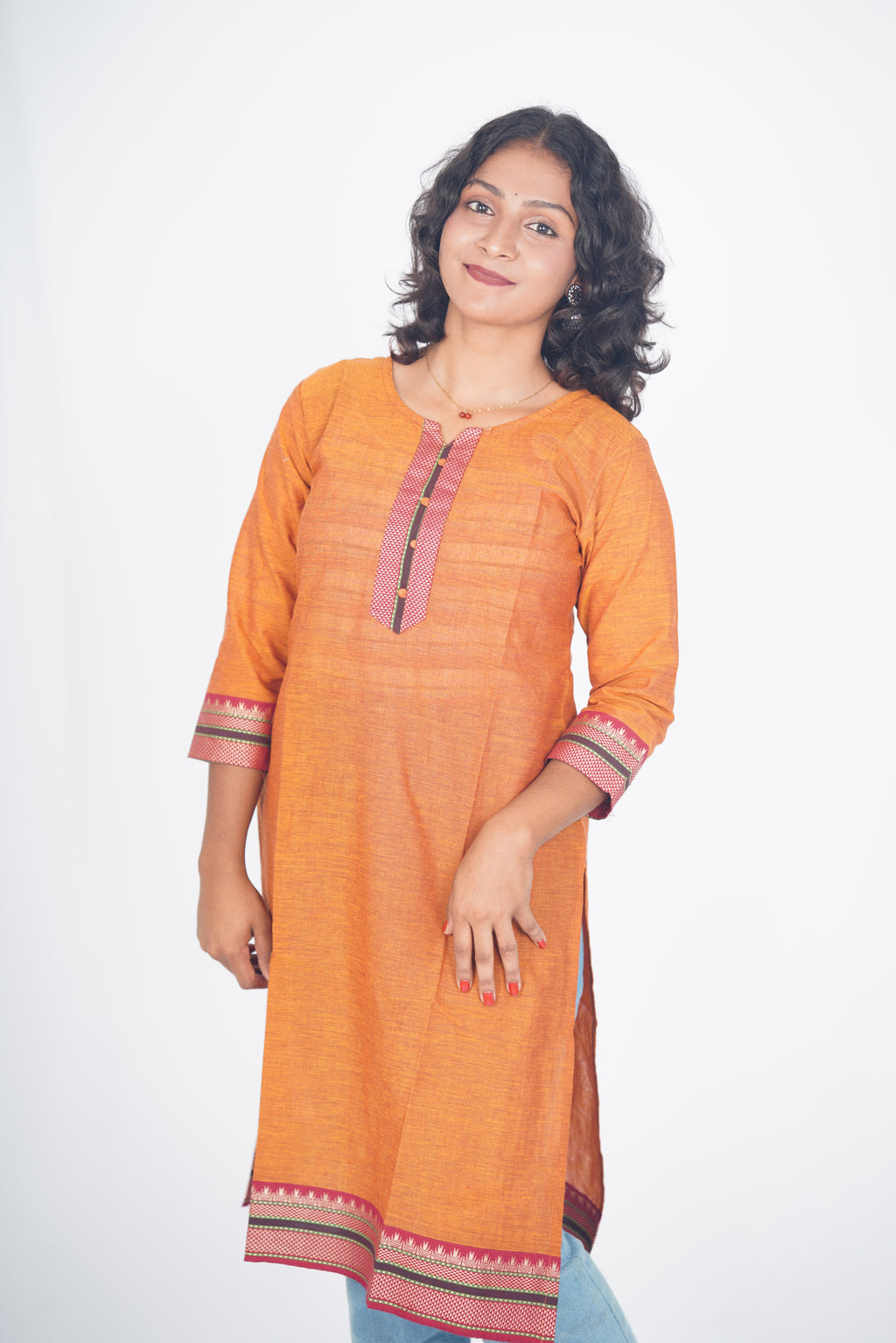 Burned Orange Chettinad Cotton Kurti
