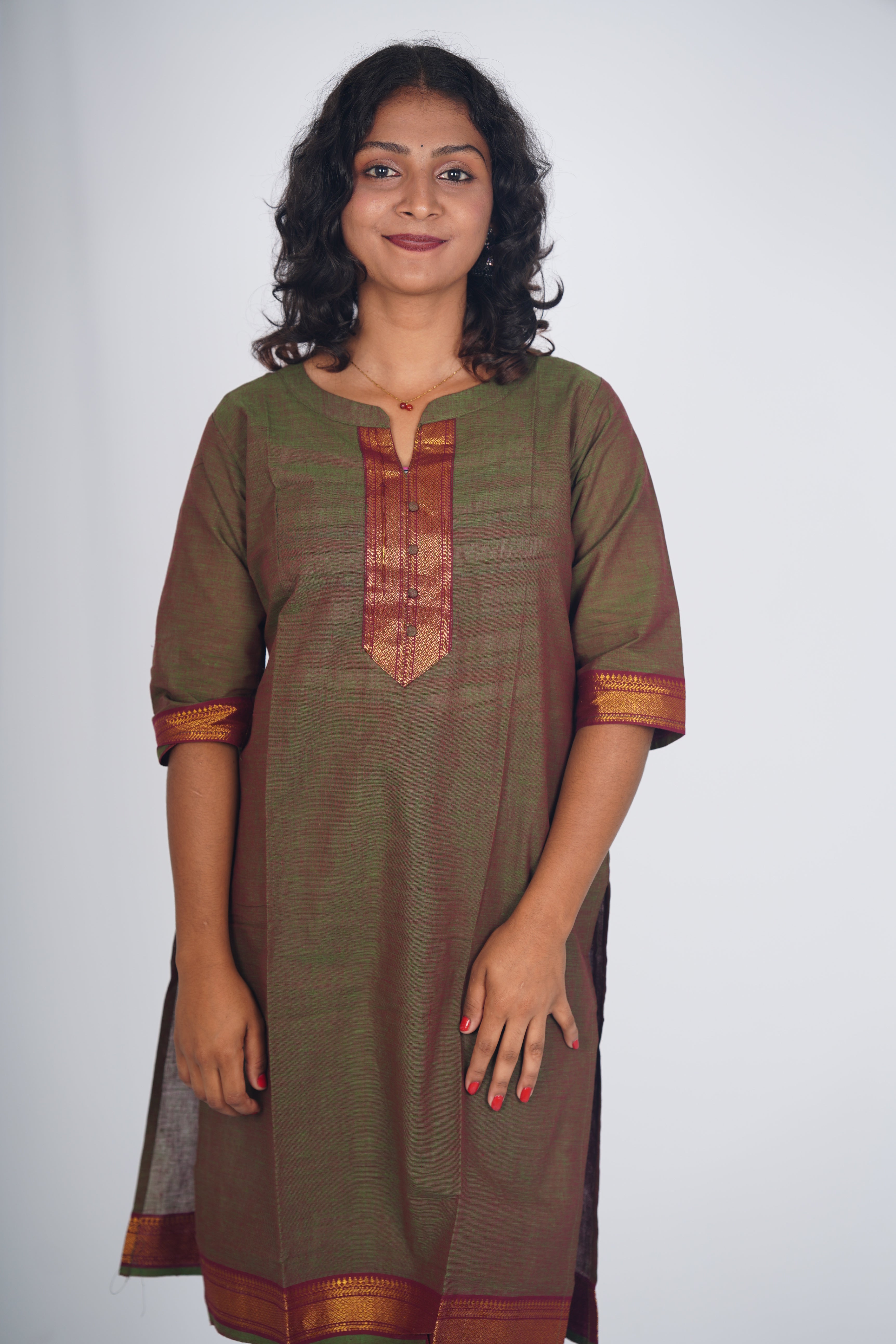 Rustic Emerald Chettinad Cotton Kurthi