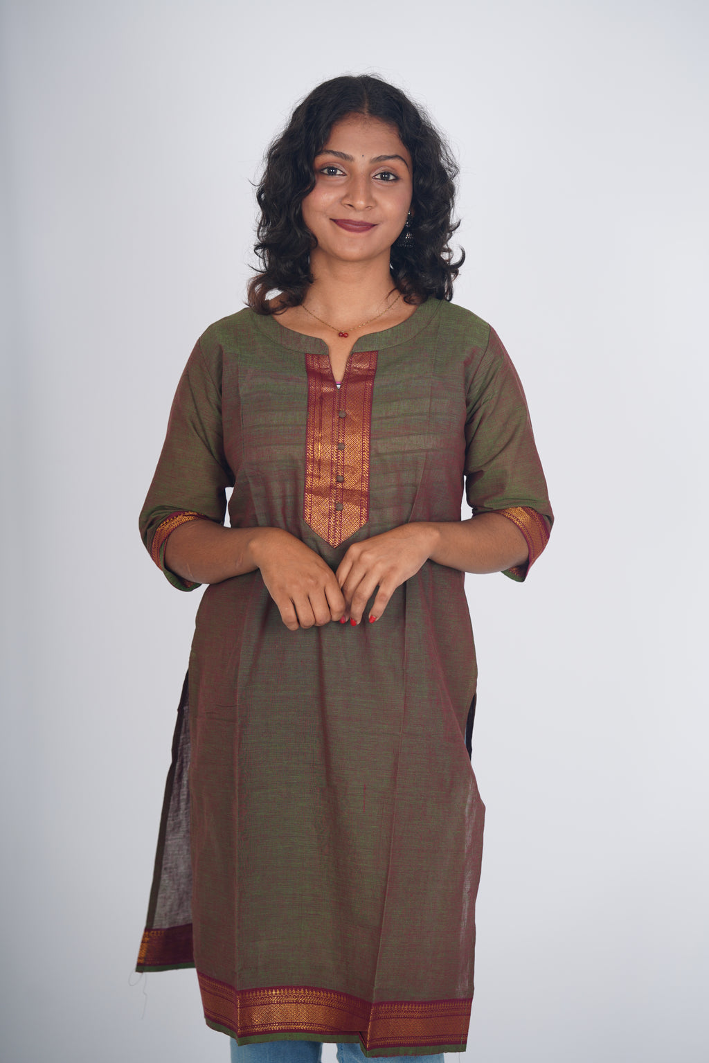 Rustic Emerald Chettinad Cotton Kurthi