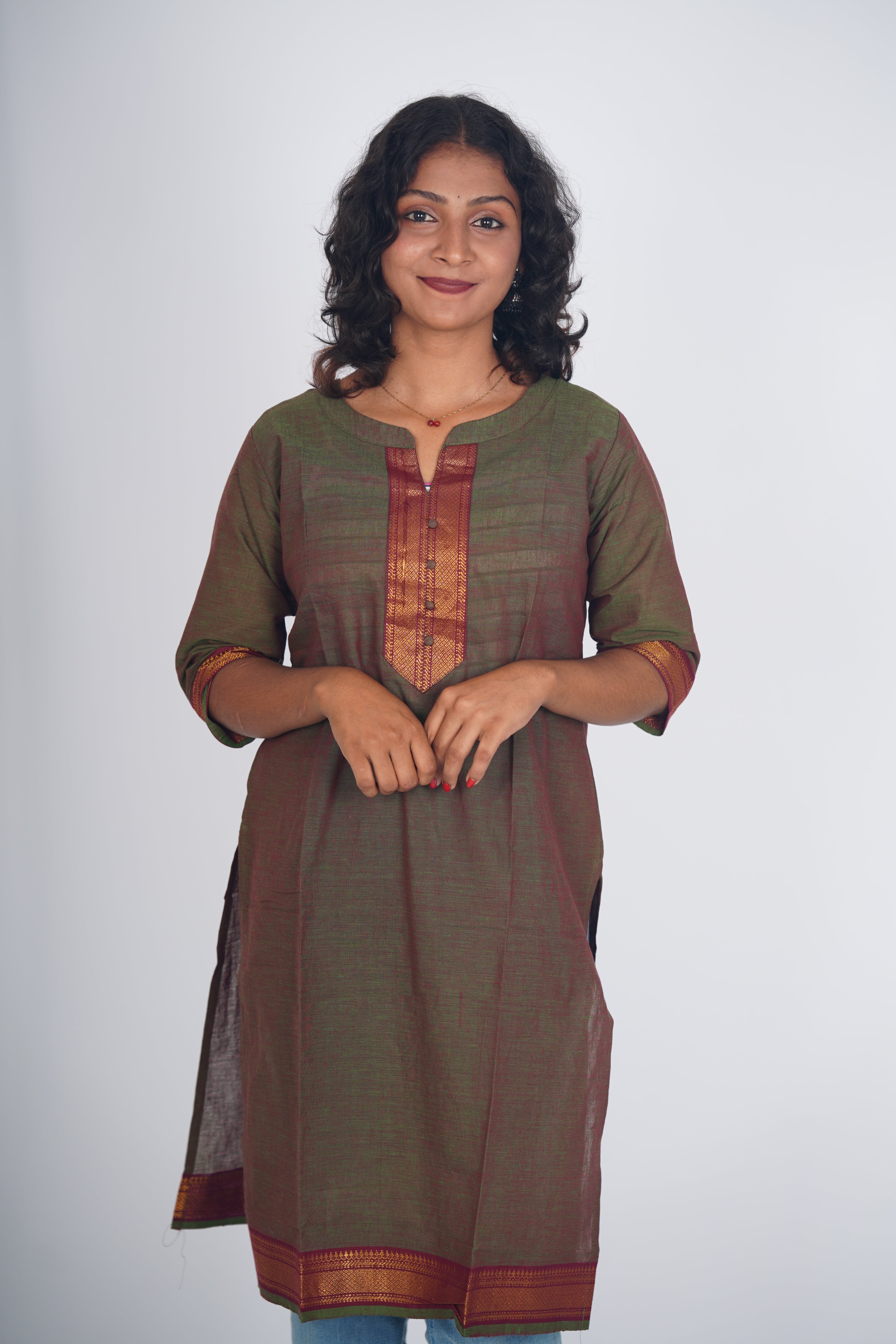 Rustic Emerald Chettinad Cotton Kurthi