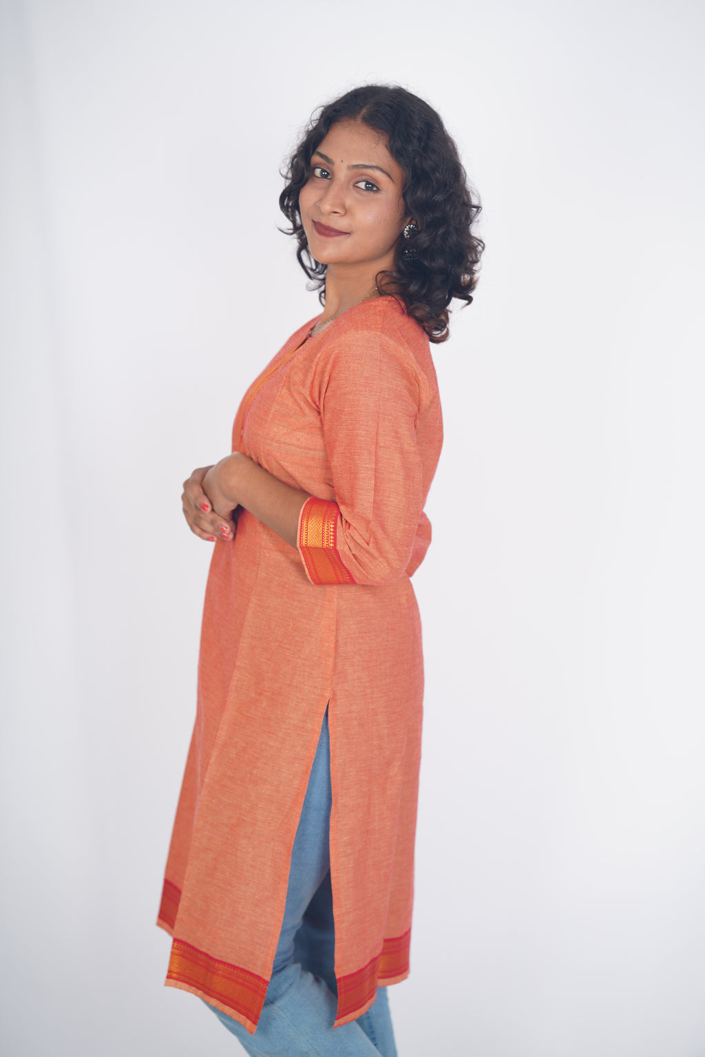 Kanakambaram Orange Heritage Kurti