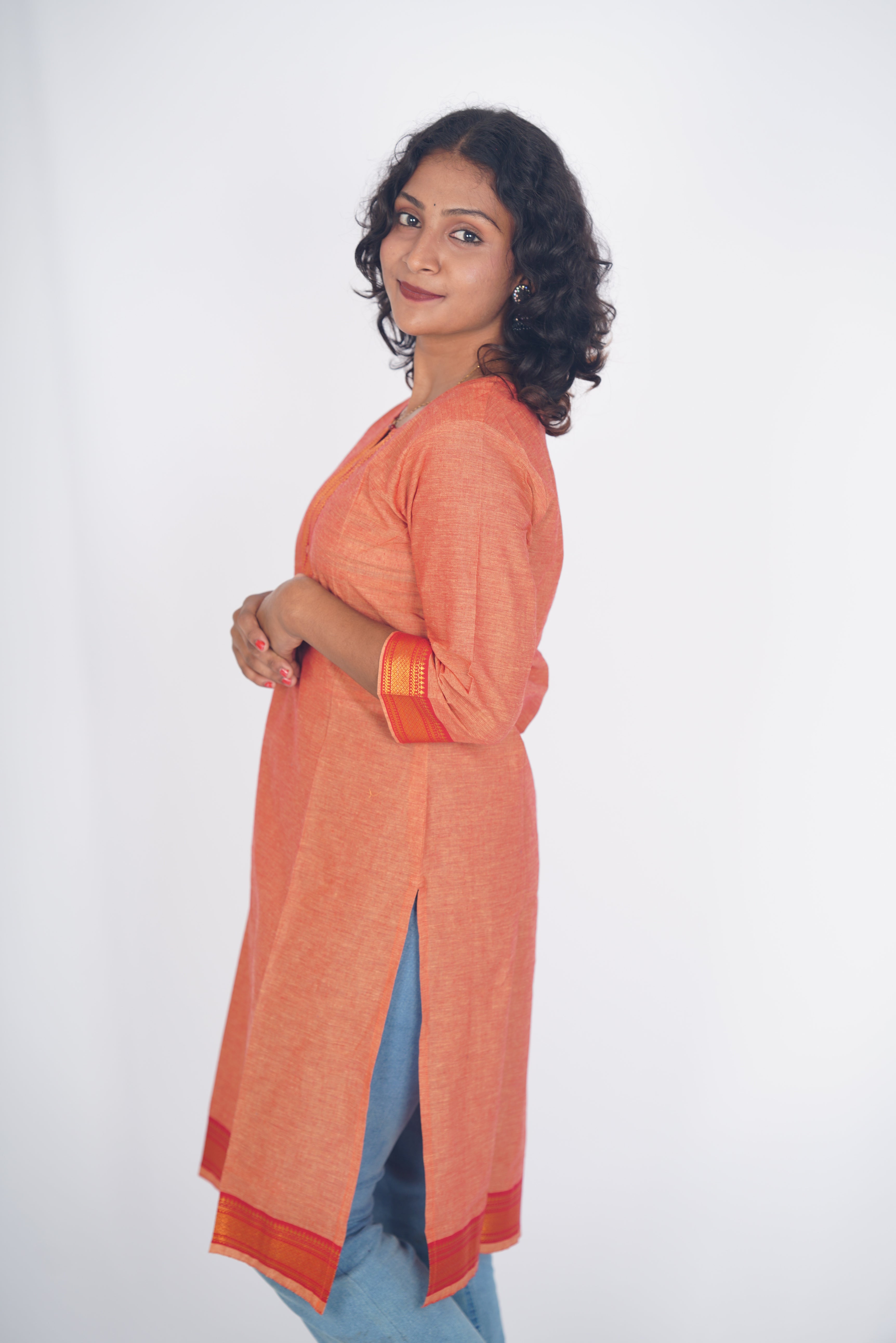 Kanakambaram Orange Heritage Kurti