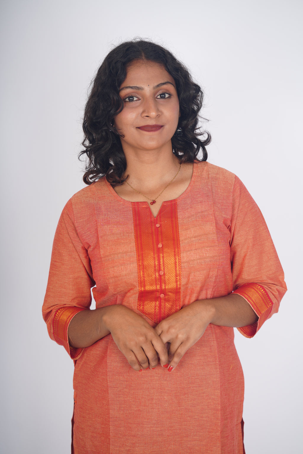 Kanakambaram Orange Heritage Kurti