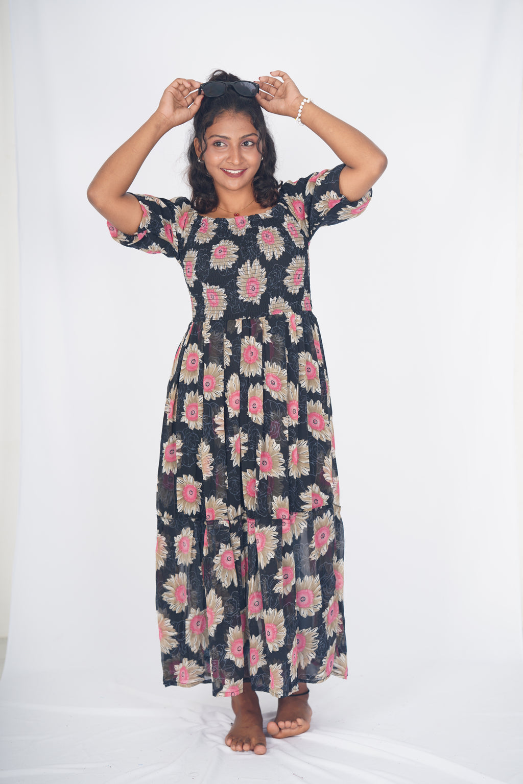 Midnight Rose-Sun Smocked Maxi