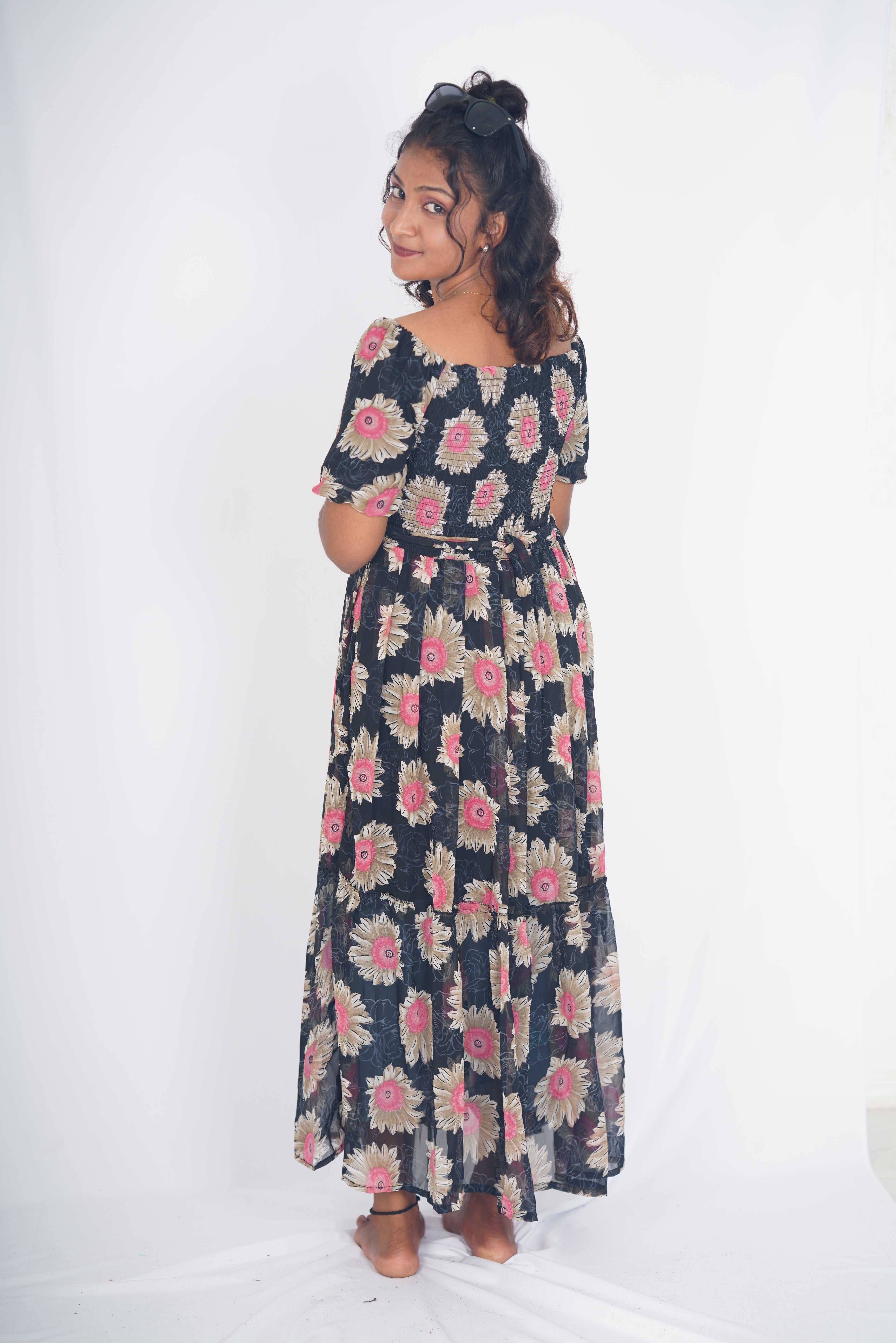 Midnight Rose-Sun Smocked Maxi