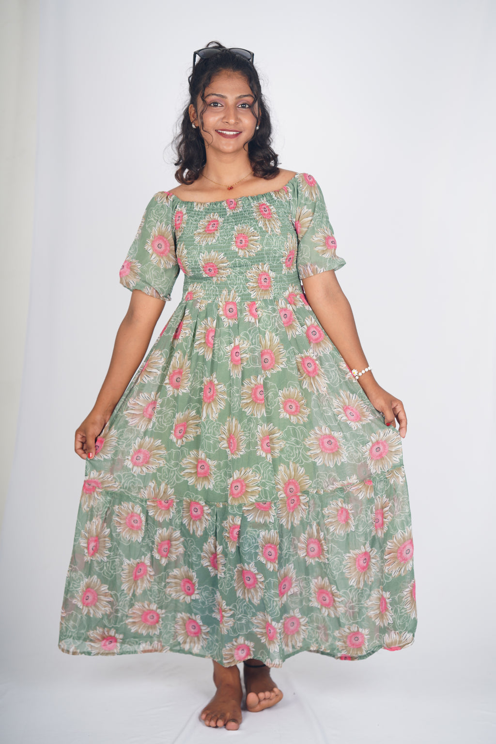 Sage Wildflower Smocked Maxi