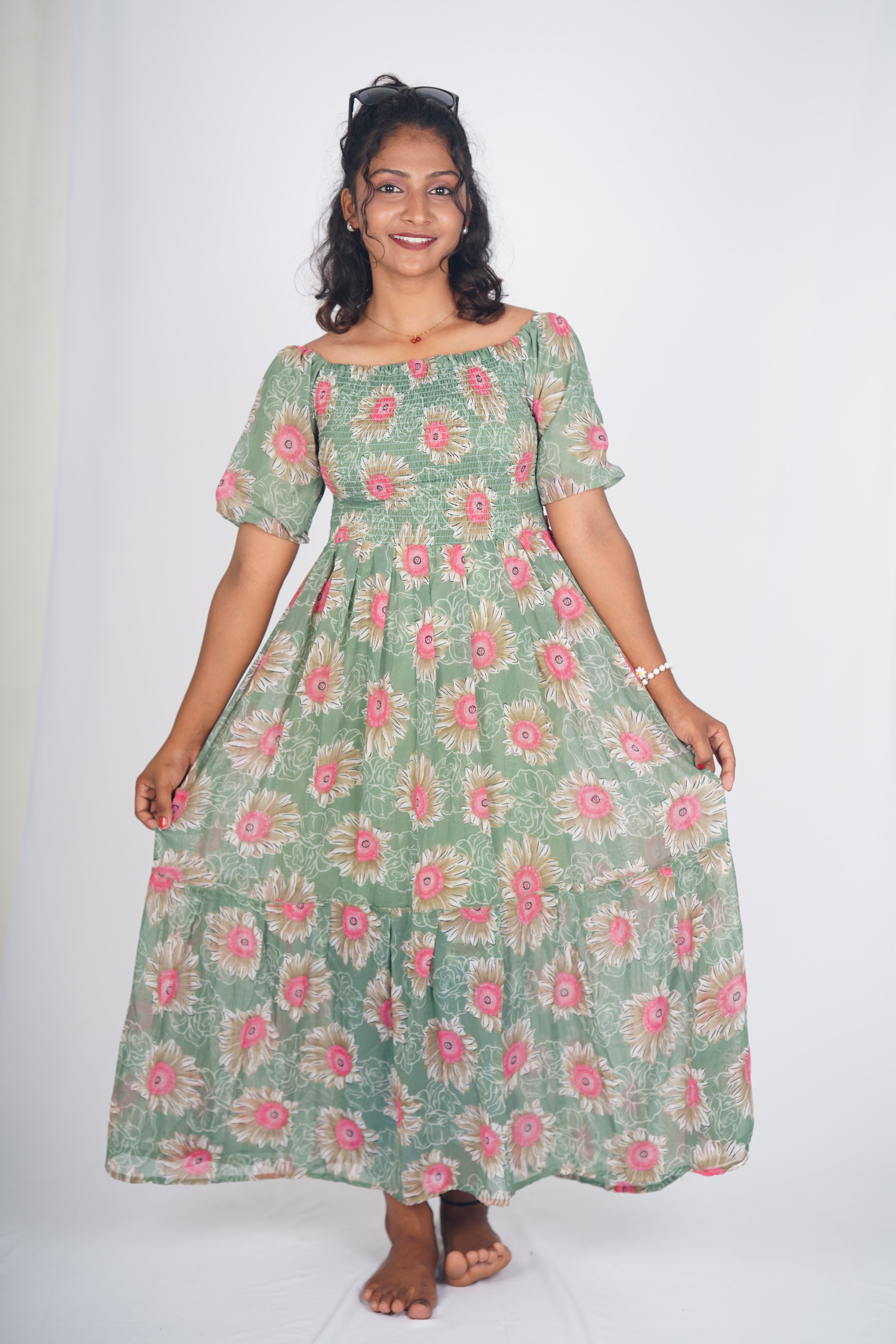 Sage Wildflower Smocked Maxi