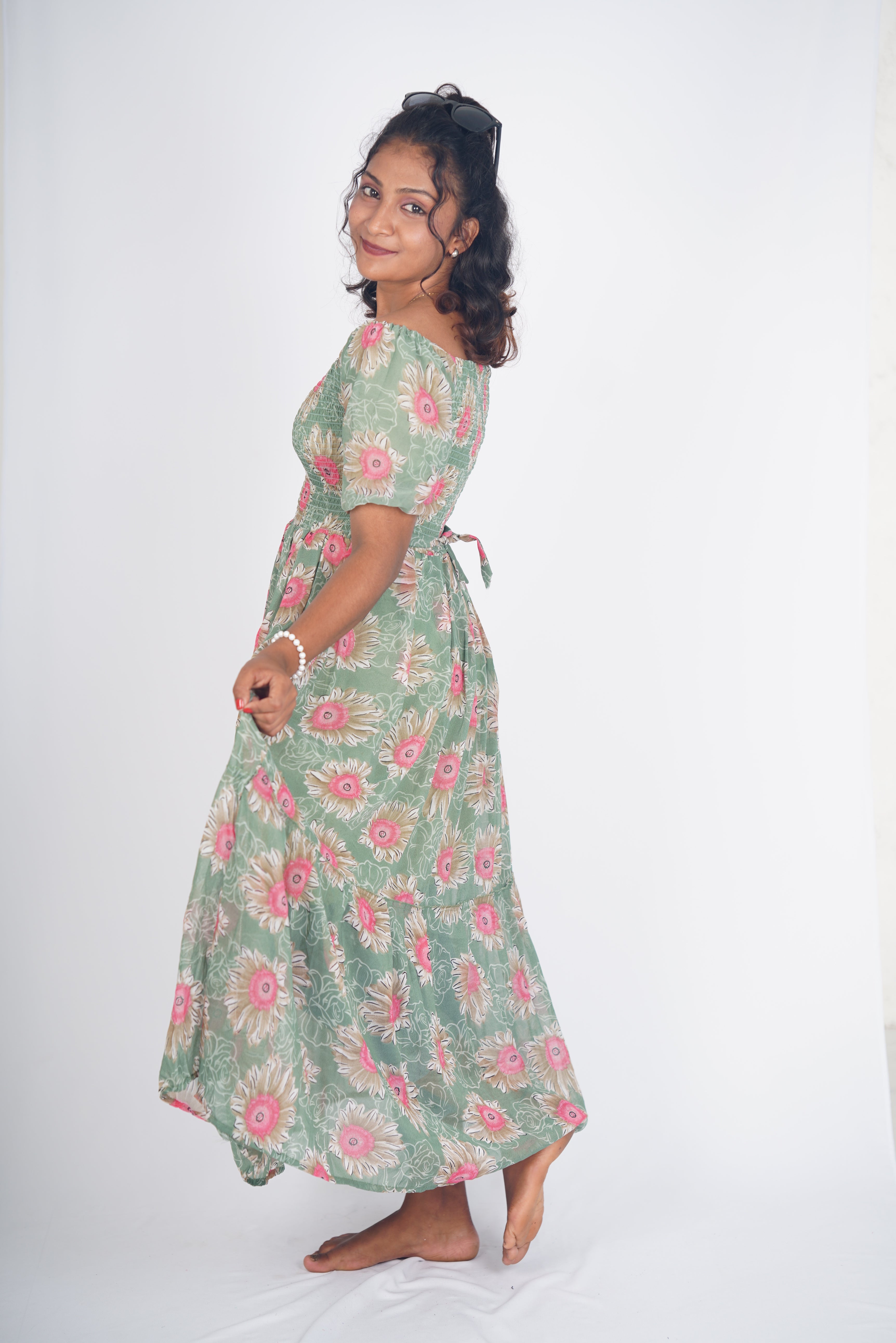 Sage Wildflower Smocked Maxi