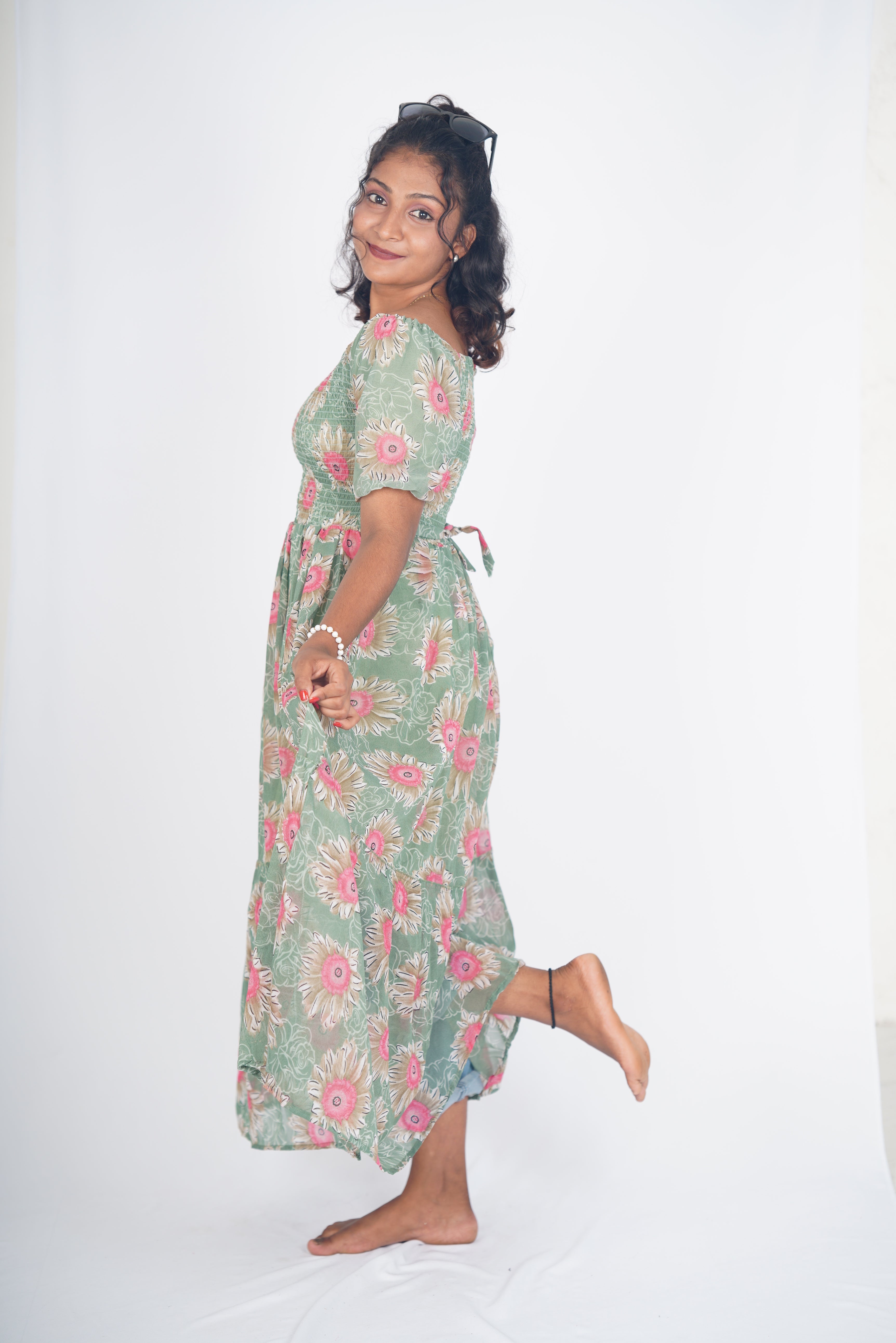 Sage Wildflower Smocked Maxi