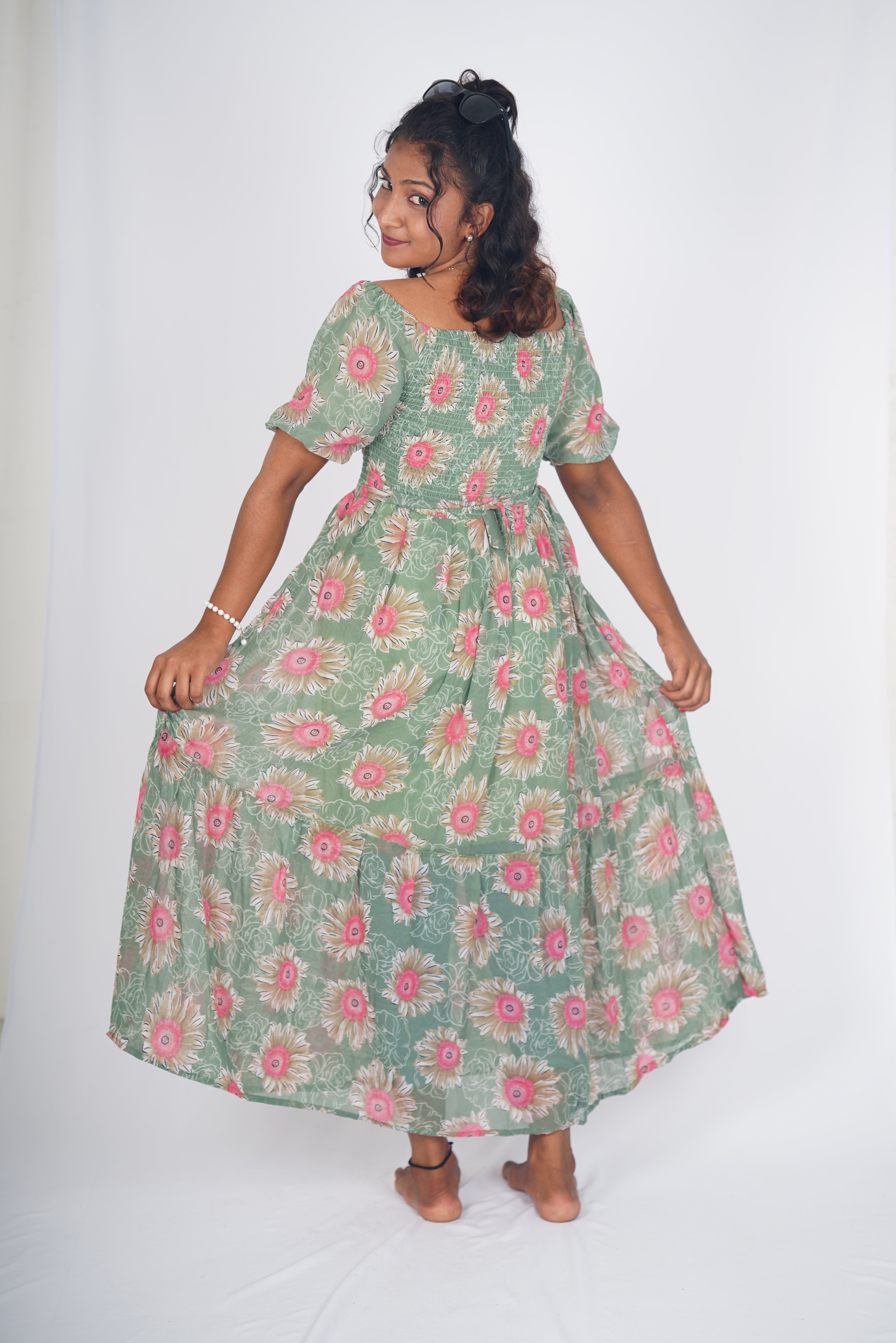 Sage Wildflower Smocked Maxi