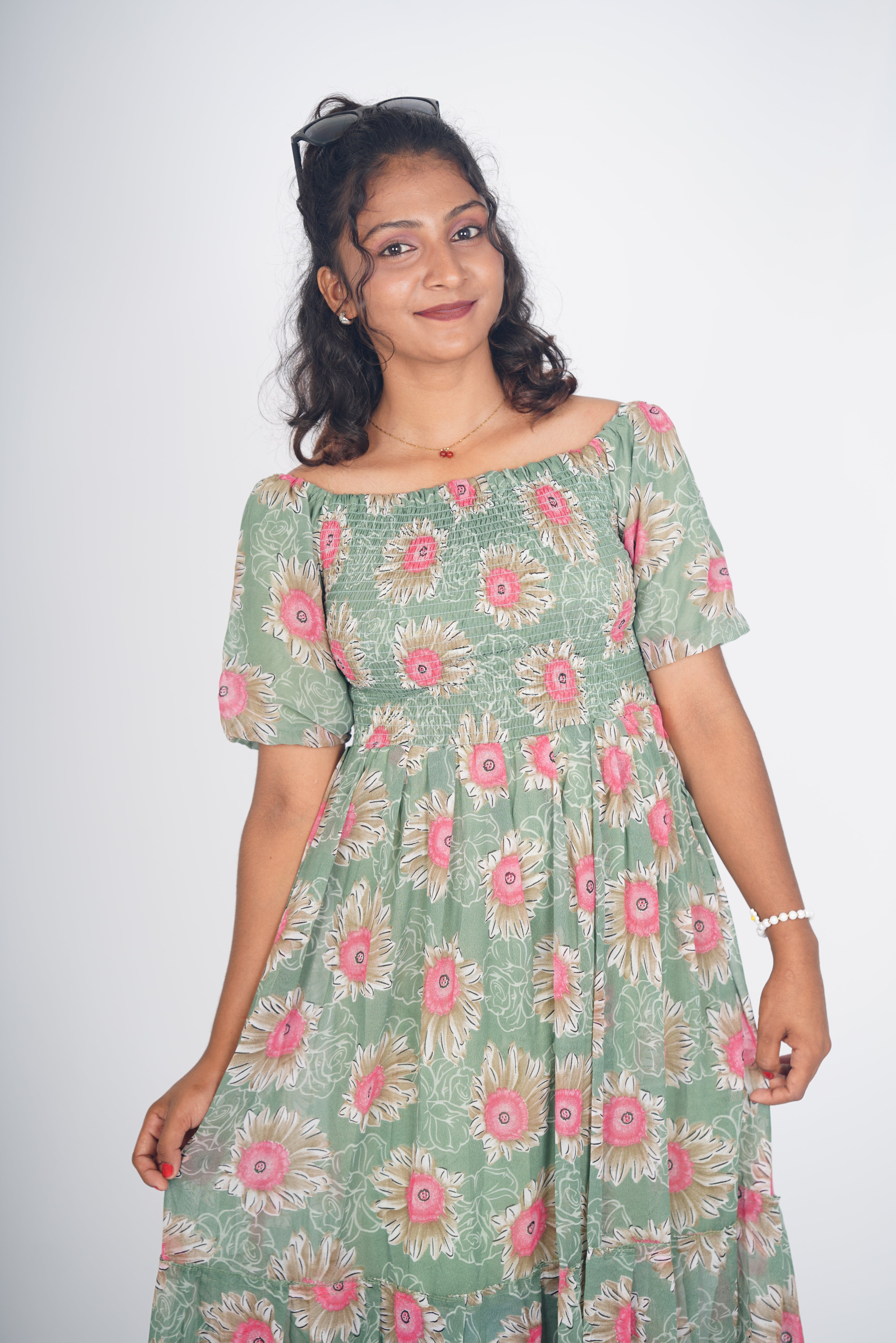 Sage Wildflower Smocked Maxi