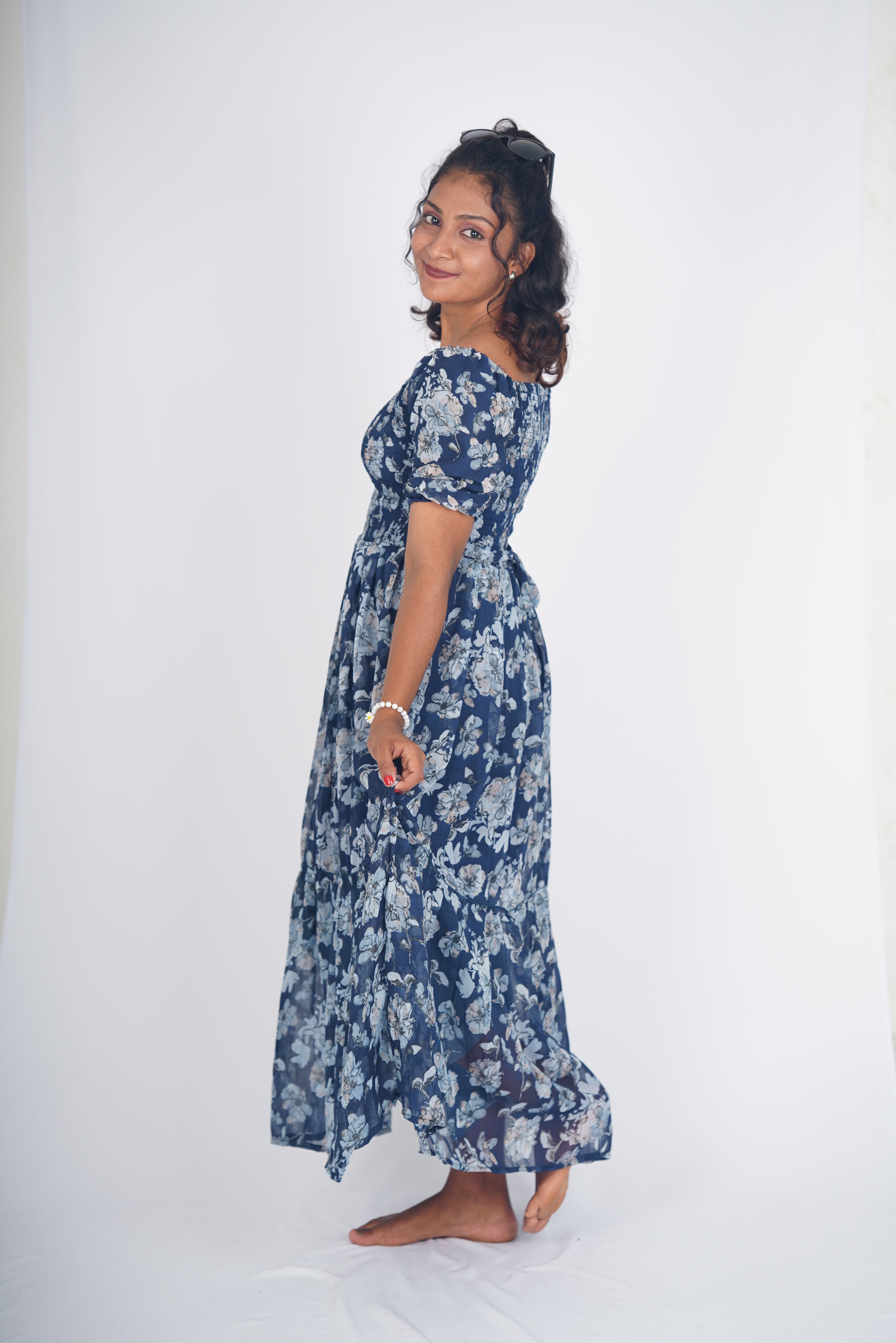 Midnight Botanical Smocked Maxi