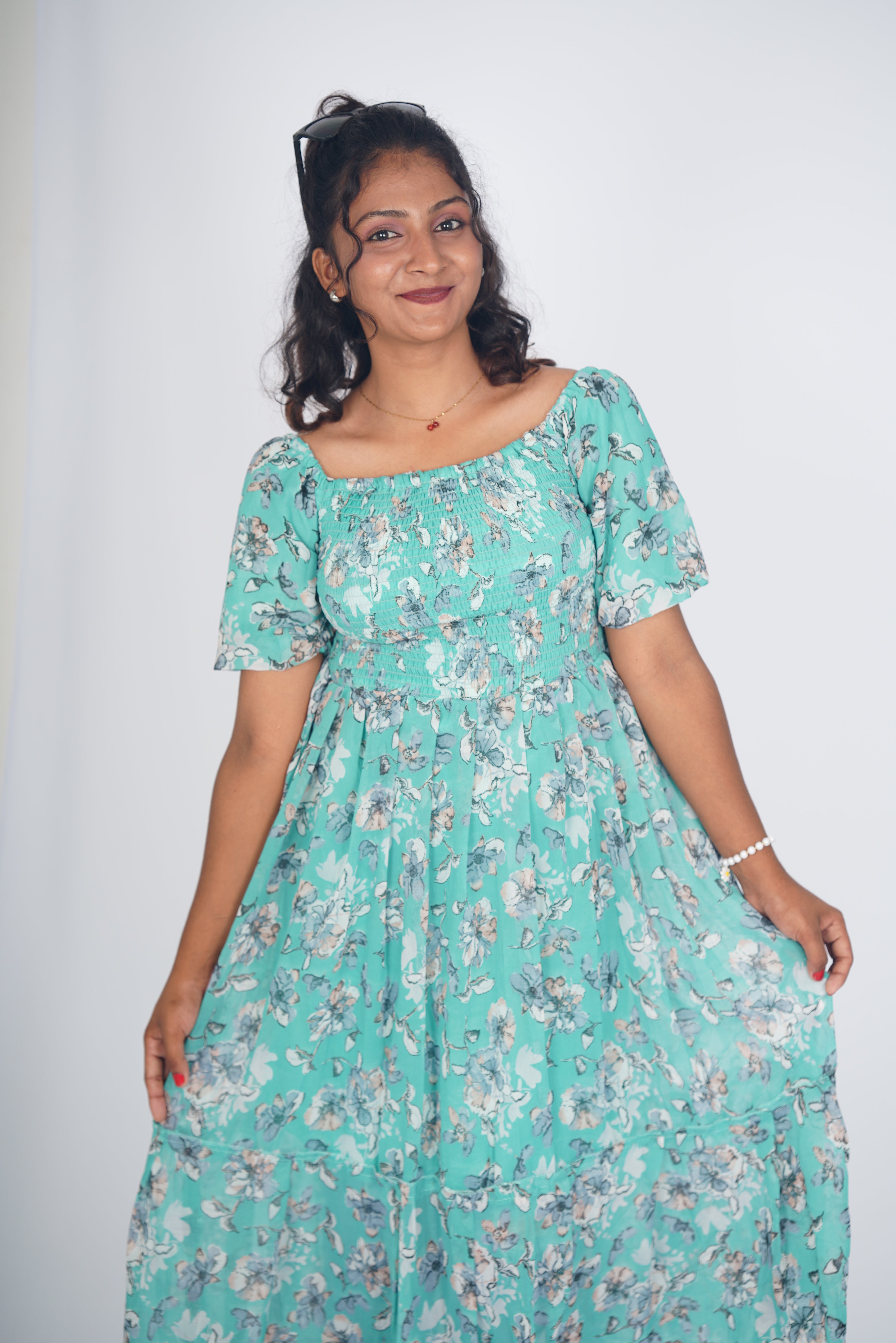 The Seafoam Bloom Smocked Tiered Maxi