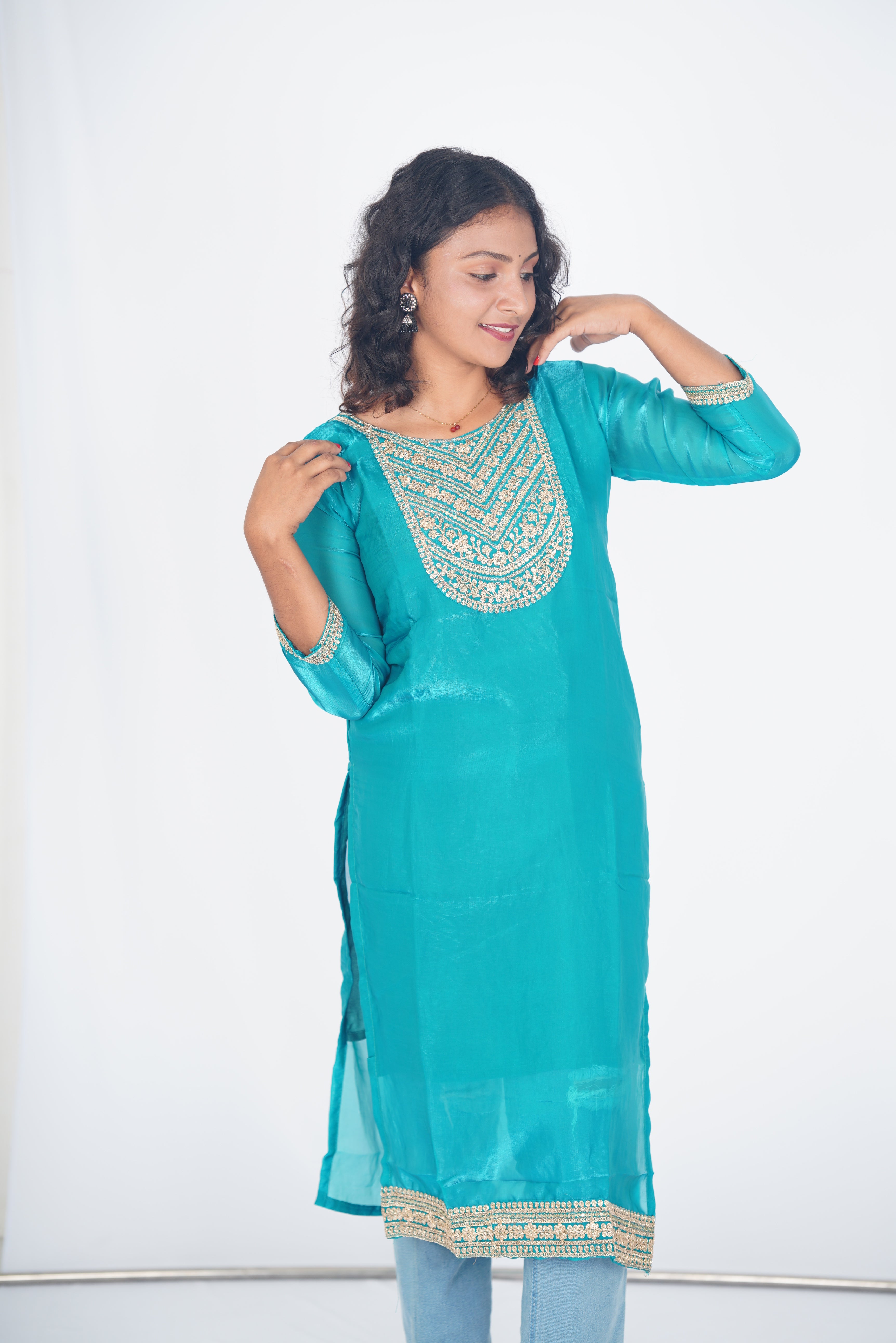 Peacock Ether Space Silk Kurthi
