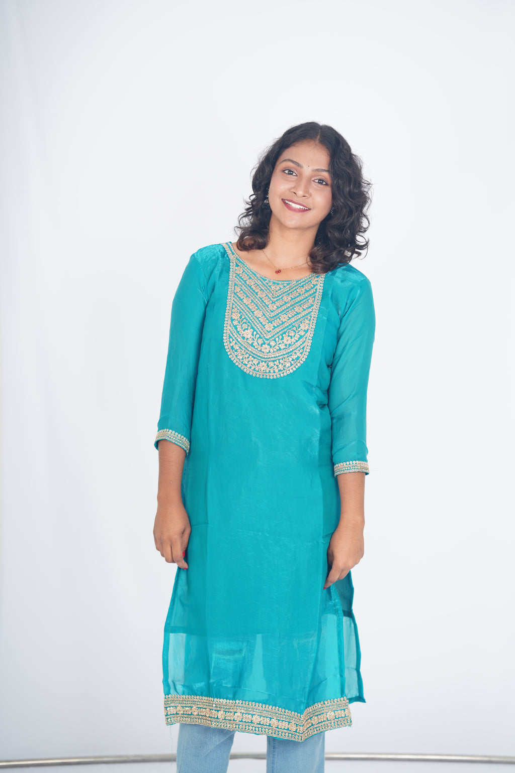 Peacock Ether Space Silk Kurthi