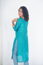 Peacock Ether Space Silk Kurthi