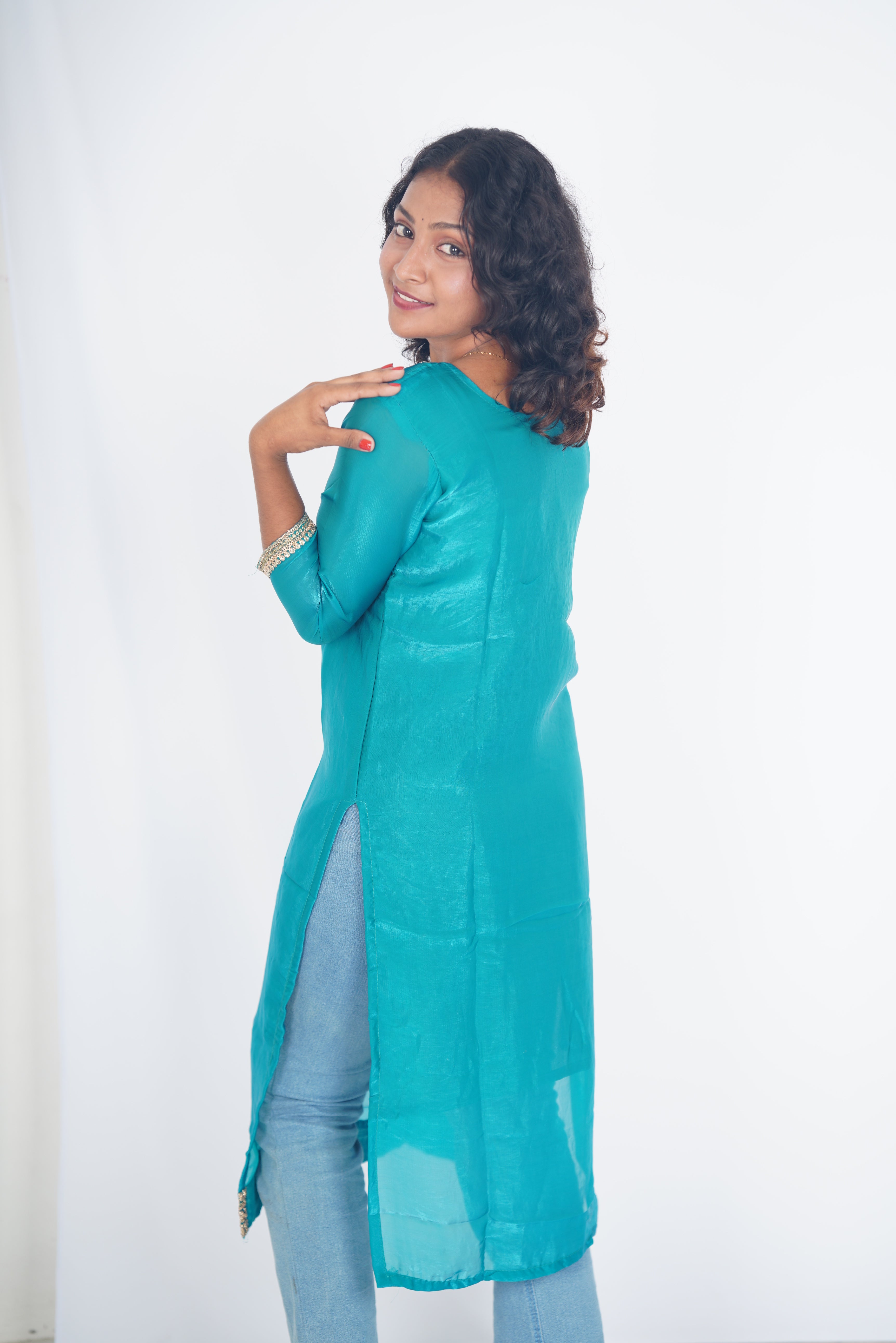 Peacock Ether Space Silk Kurthi