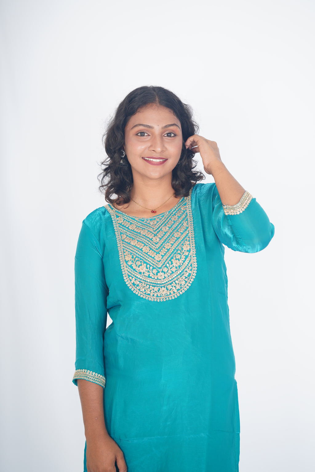 Peacock Ether Space Silk Kurthi
