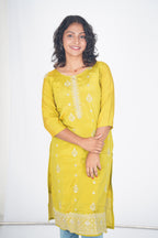 Luminous Lime Space Silk Kurthi