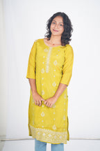 Luminous Lime Space Silk Kurthi