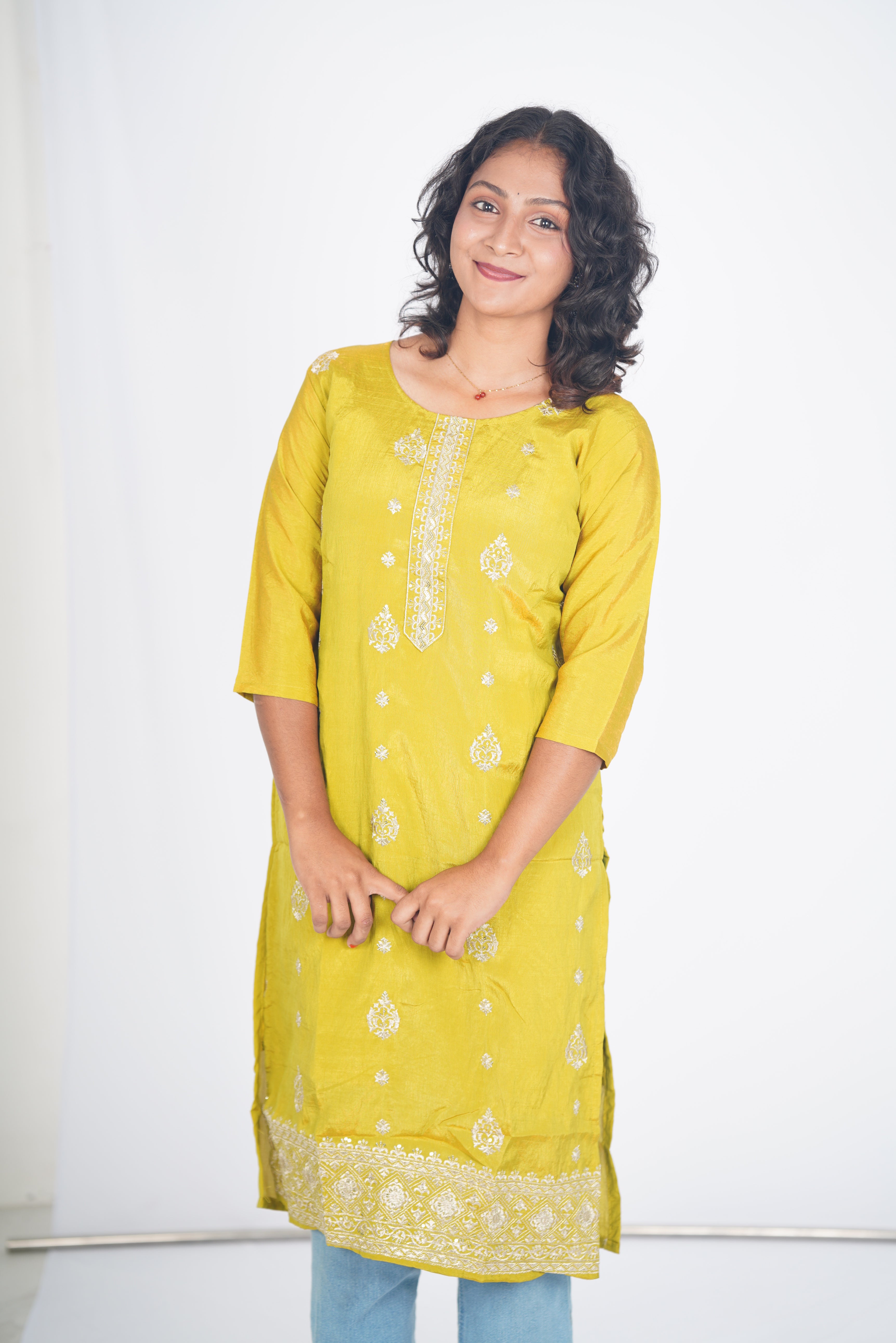 Luminous Lime Space Silk Kurthi
