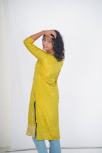 Luminous Lime Space Silk Kurthi
