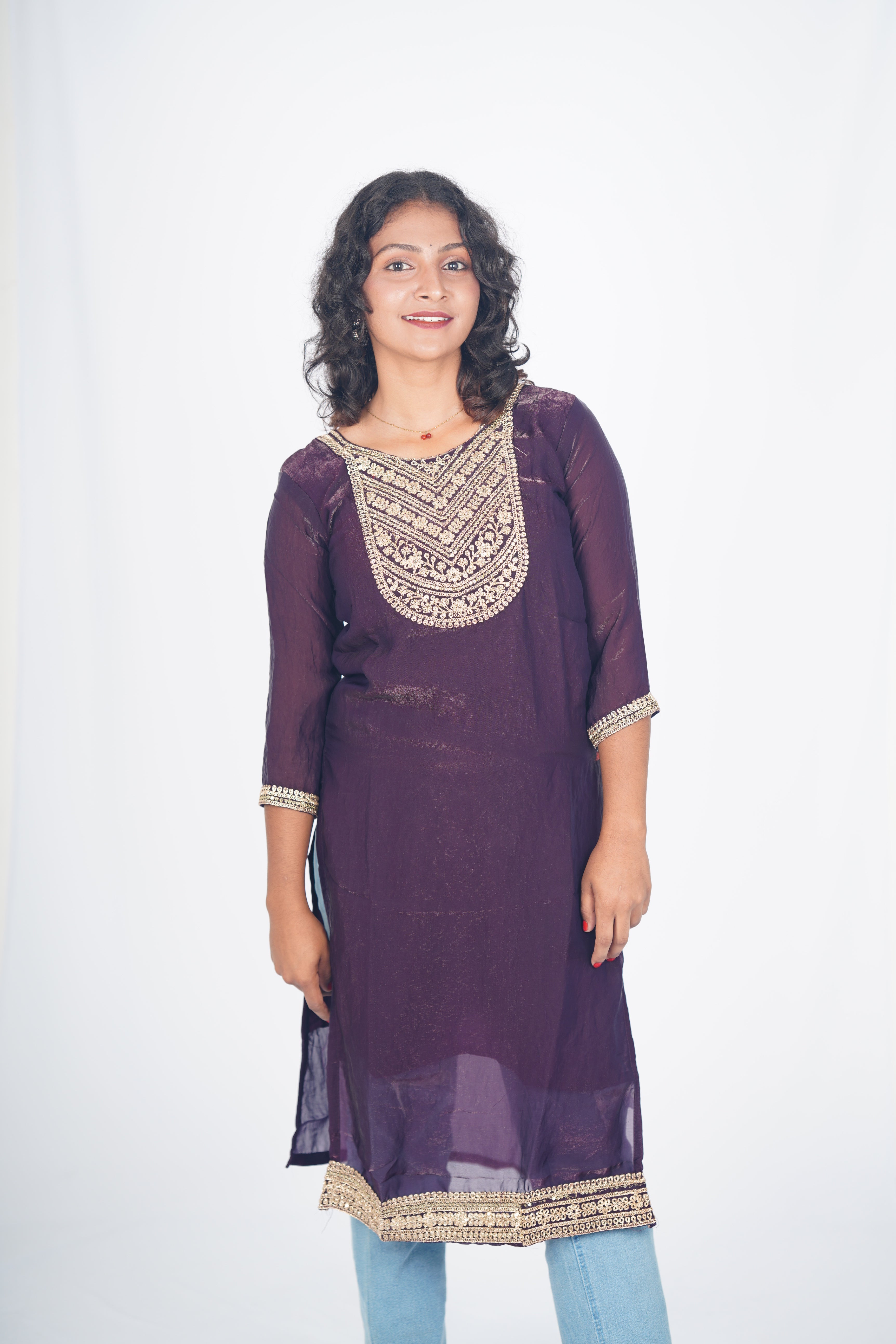 Deep Wine Spark Space Silk Kurthi