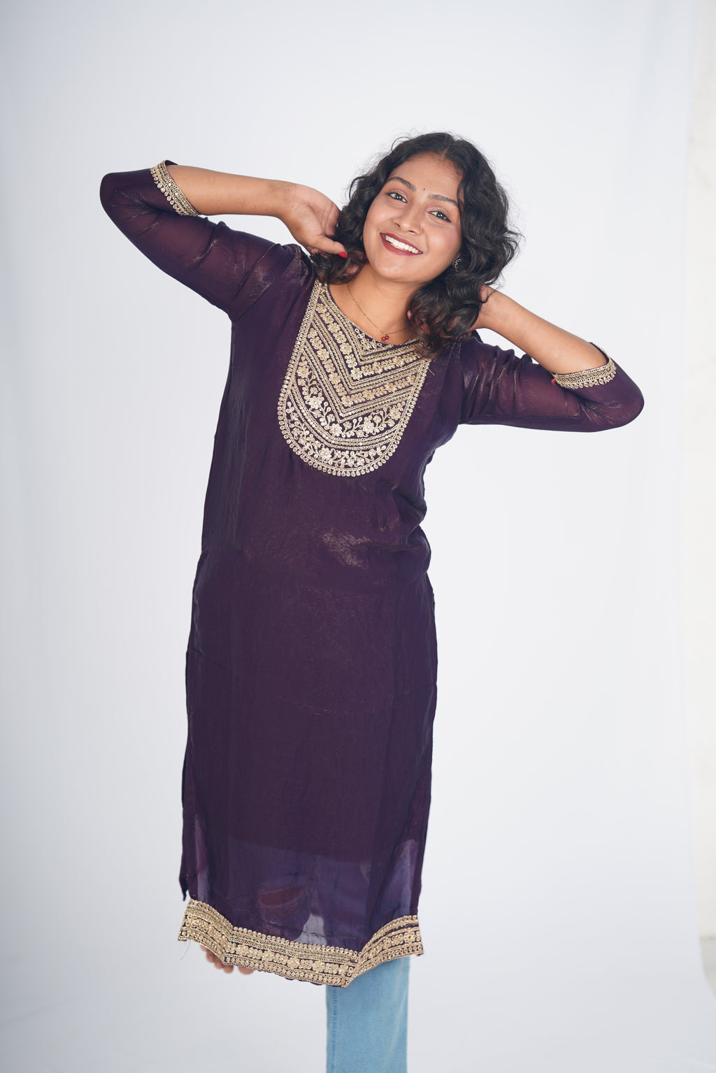 Deep Wine Spark Space Silk Kurthi
