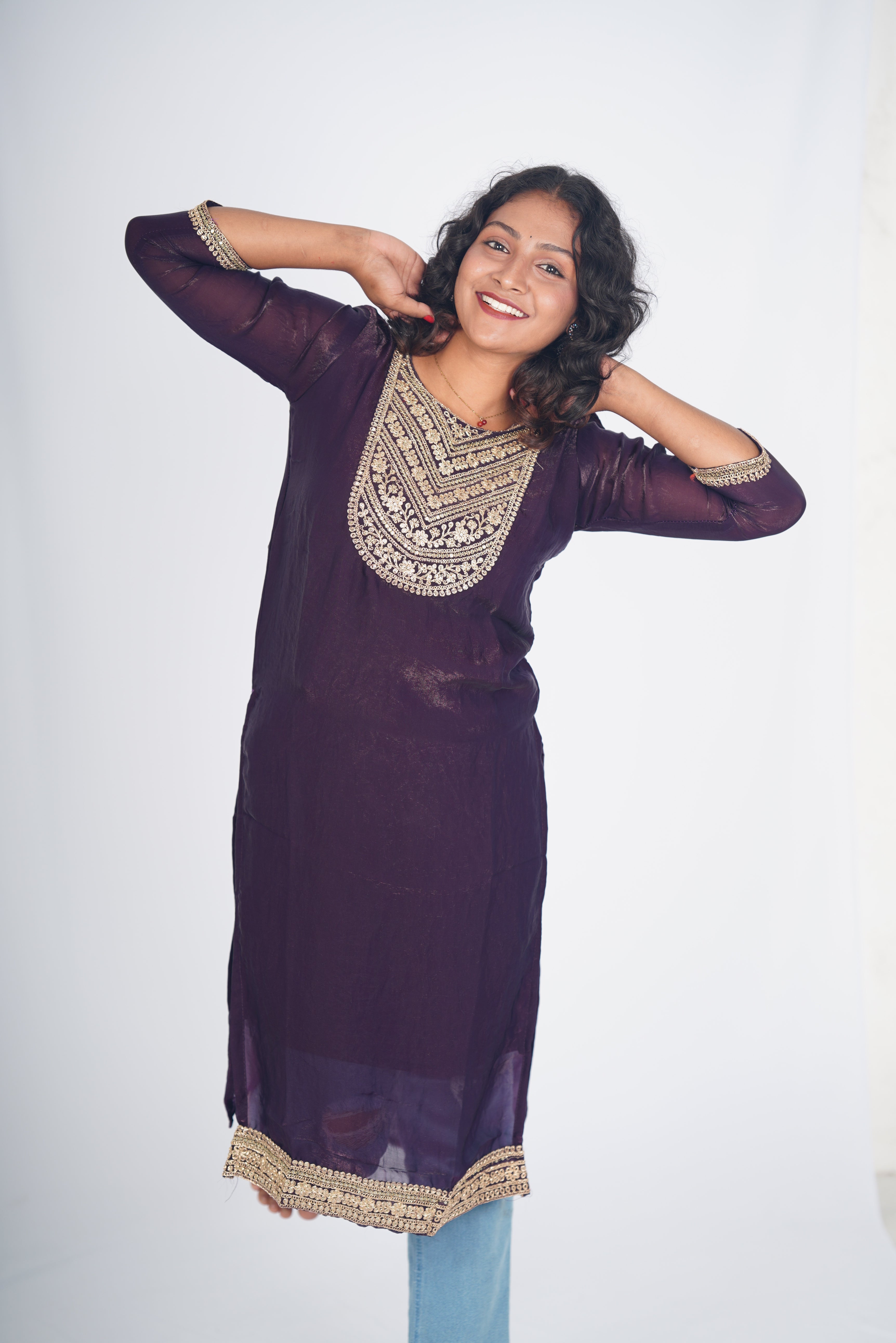 Deep Wine Spark Space Silk Kurthi