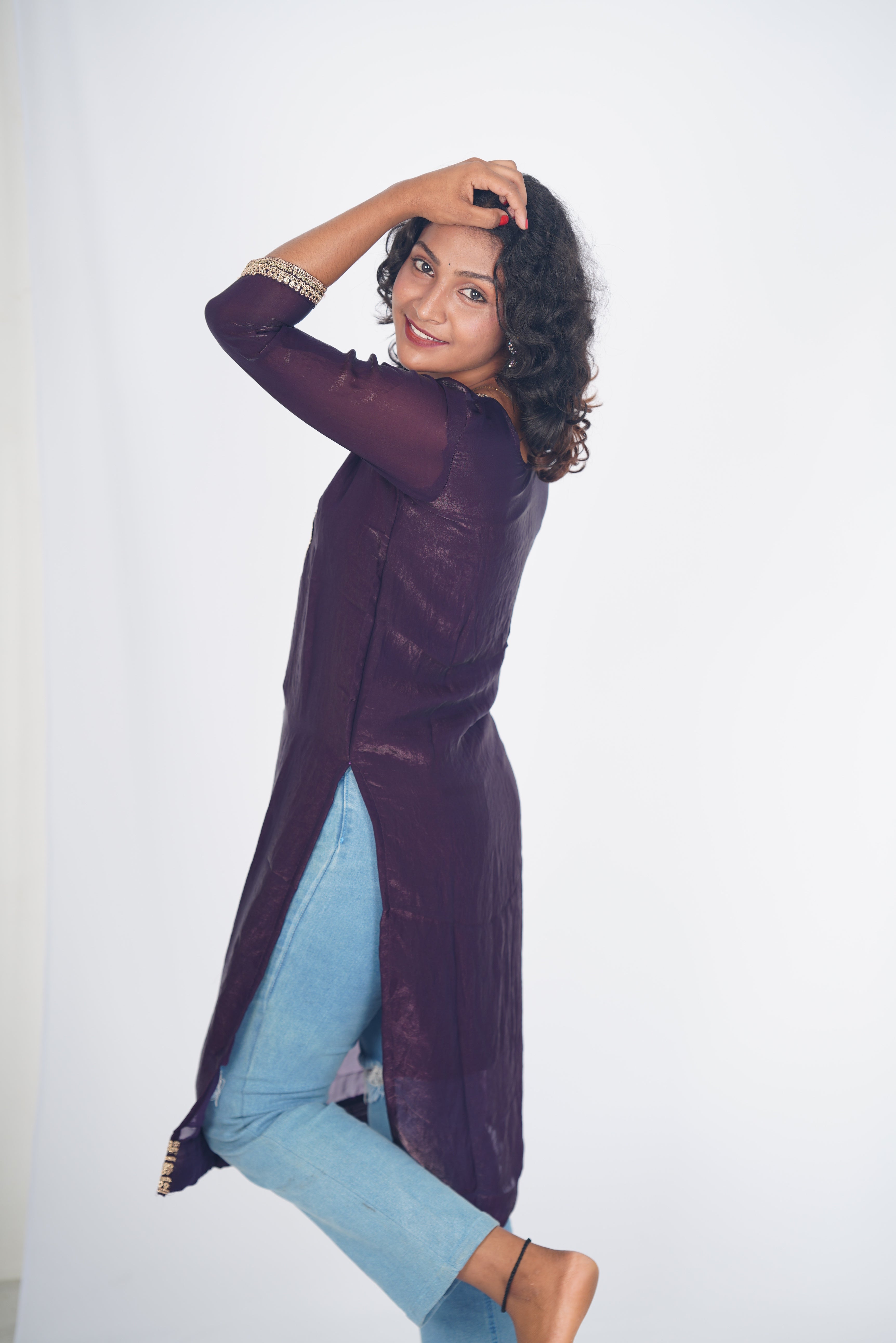 Deep Wine Spark Space Silk Kurthi