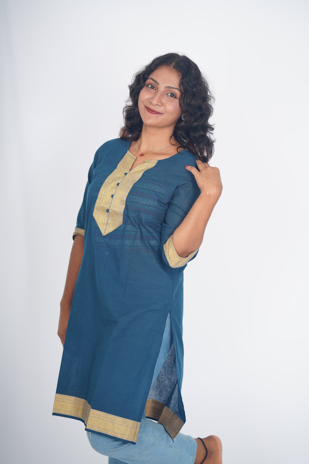 Deep Ocean Teal Chettinad Kurti