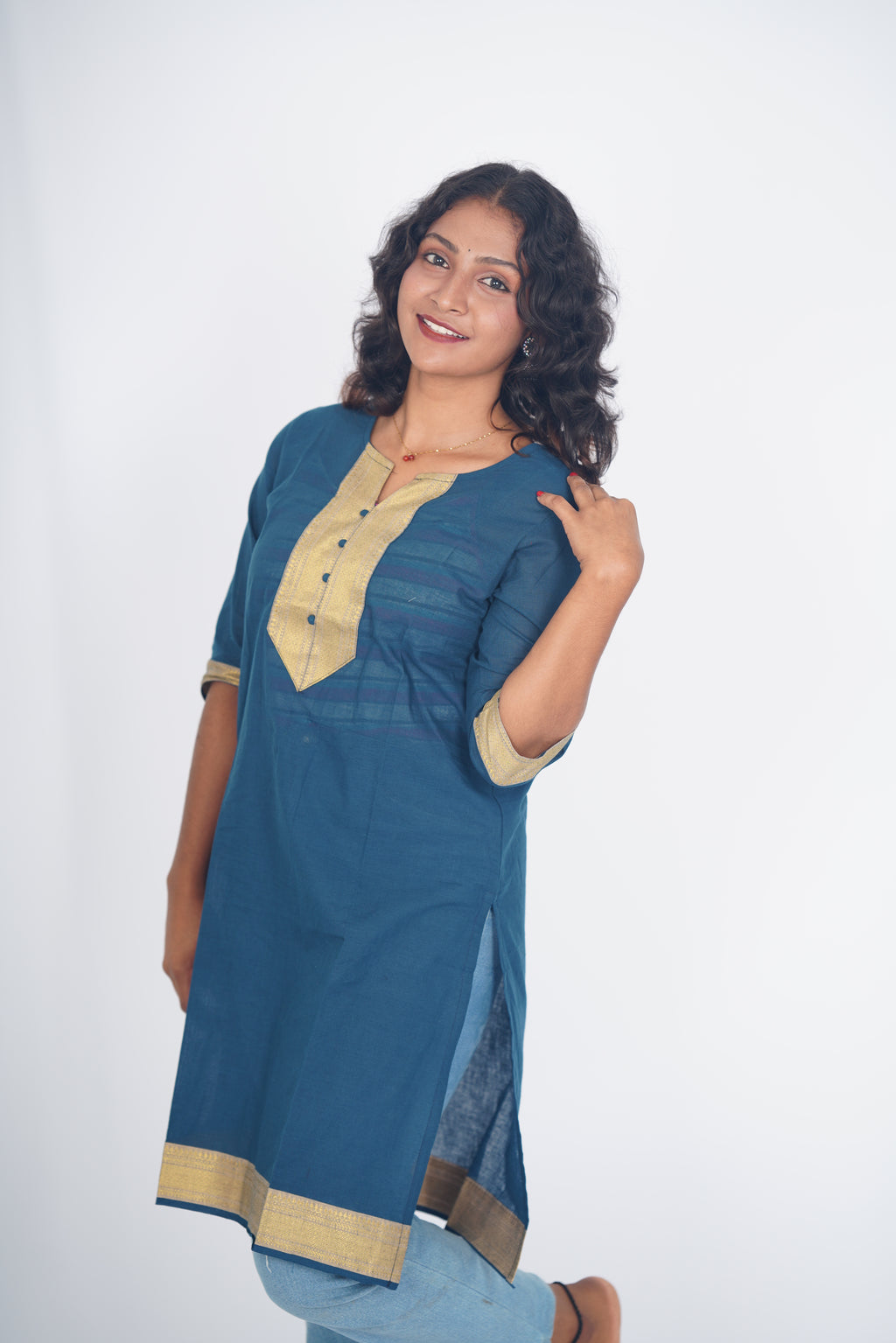 Deep Ocean Teal Chettinad Kurti