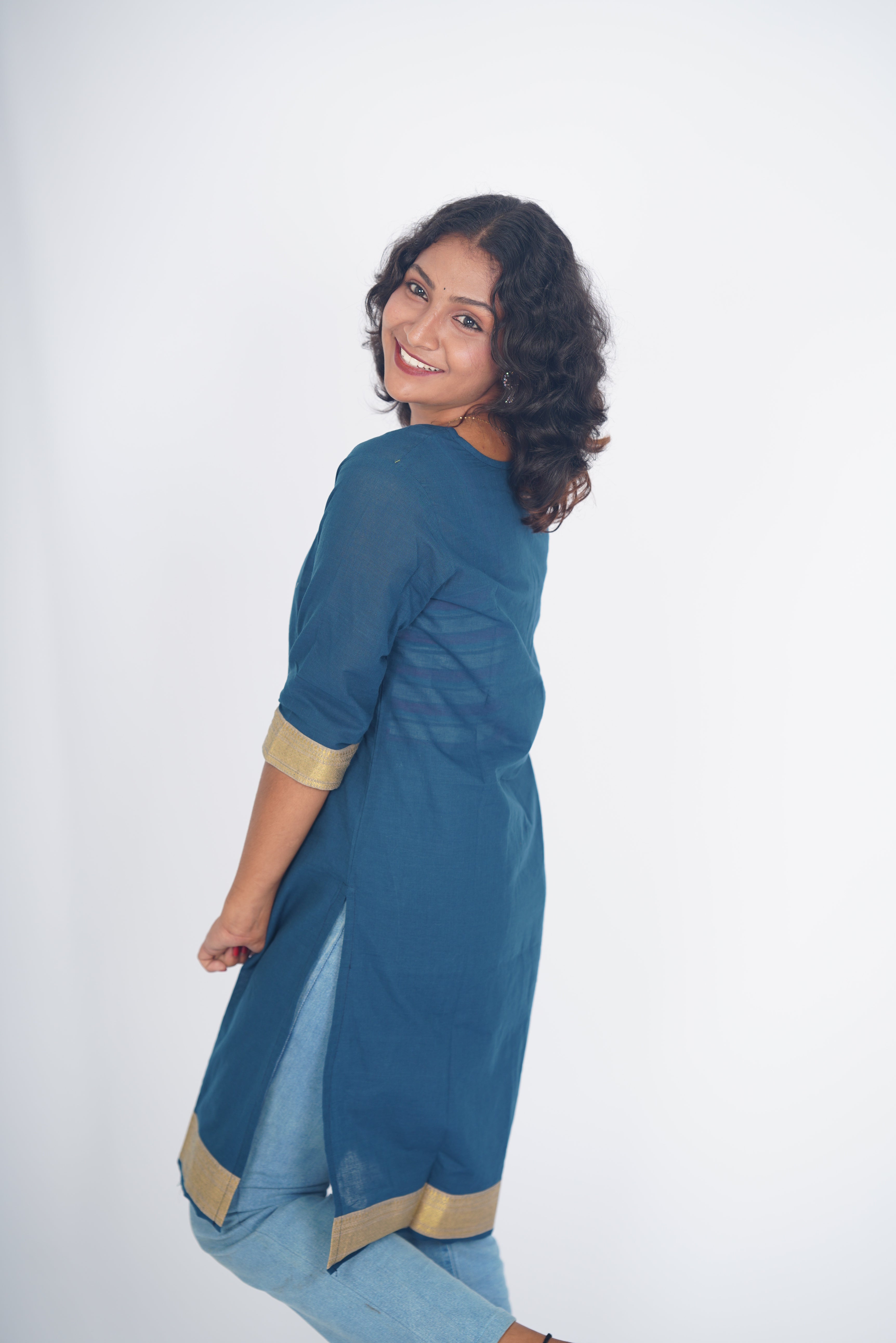 Deep Ocean Teal Chettinad Kurti